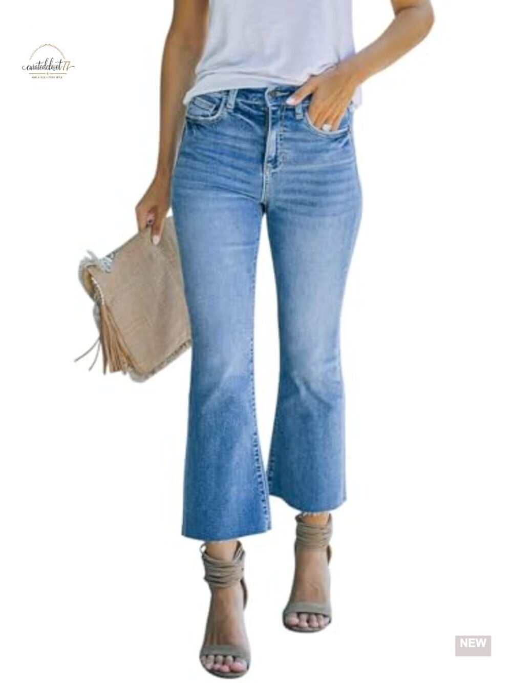 Women's Cropped Bootcut Flare Jeans High Rise Button Fly